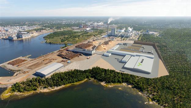 Visionsbild över det nya sågverket som ska byggas i finska Rauma.