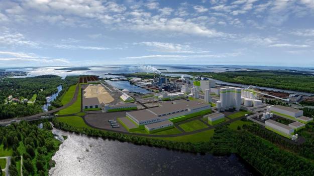 Visionsbild över Metsä Fibres nya bioproduktanläggning i Kemi, Finland (bilden är en illustration).