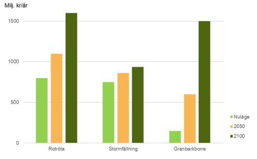 Uppskattning av skadekostnader årligen om inte arbetet med att klimatanpassa ökar.