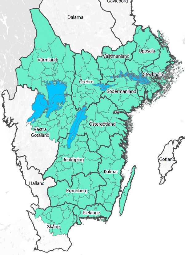 Bekämpningsområdet för granbarkborre omfattar nu stora delar av Götaland och Svealand.