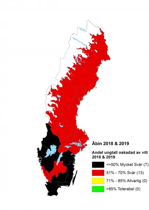 Nivån av skador från viltbete länsvis.