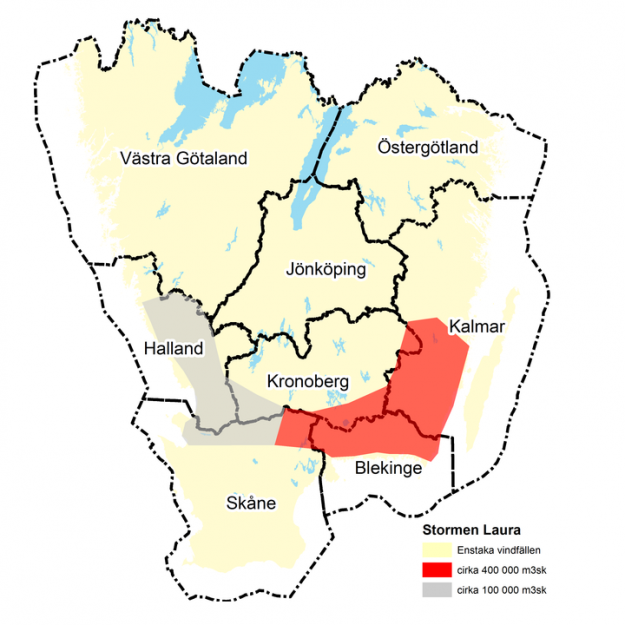 Följderna av stormen Laura blev som mest omfattande i Kalmar och Blekinge.