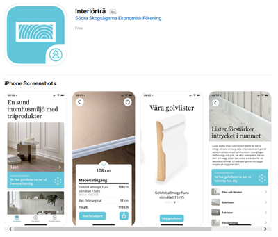 Skärmdump på Södras nya app Interiörträ.