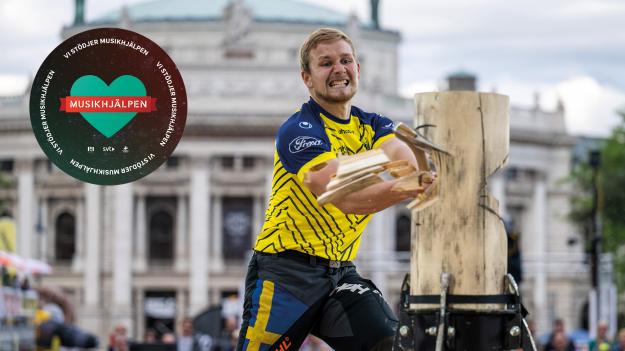 Emil Hansson och de svenska TIMBERSPORTS atleterna bjuder på uppvisning den 14 december, i samband med insamling till Musikhjälpen.