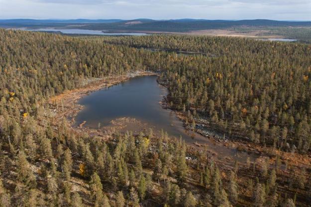 Flygbild över området Skorvkullen i Jokkmokks kommun.